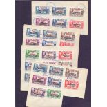 STAMPS: GV Falklands 1/2d and 2 1/2d in mint blocks of 6 plus GVI Dependencies to 1/- used on