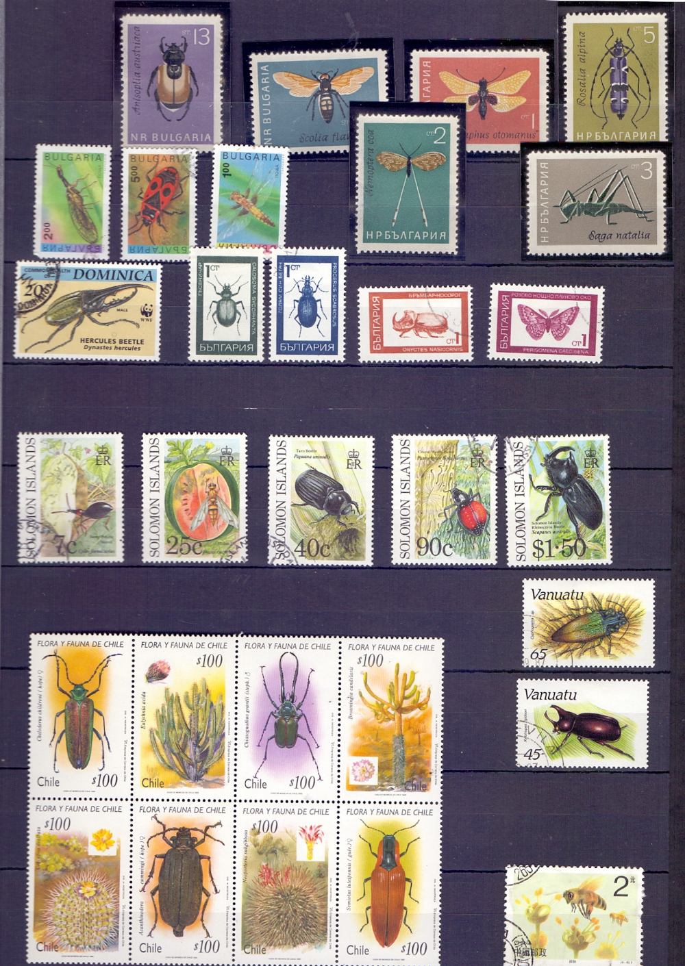 STAMPS : Black stock-book of insects and butterflies thematic stamps