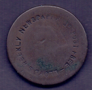 COINS : 1800's Lloyds Weekly Newspaper 3d post free coin,