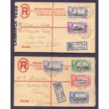 STAMPS : FALKLANDS : 1940 pair of registered covers with GVI pictorial stamps each franked 6 d (2)