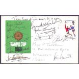 FOOTBALL AUTOGRAPHS : 1966 World Cup multi-signed cover, 10 signatures including Geoff Hurst,