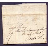 GREAT BRITAIN POSTAL HISTORY : 1817 entire from Jersey to Bristol, the wrapper is a long letter,