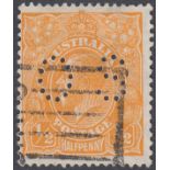 STAMPS AUSTRALIA 1926-30 1/2d orange used, Official 'O.S.' perfin, SG O88.