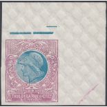 STAMPS GREAT BRITAIN : 1911 DLR Minerva Dummy Trial Stamp in Pink/Blue, unmounted corner marginal,