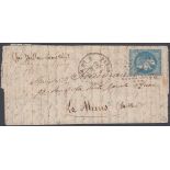 STAMPS AIRMAIL : FRANCE, 1870 Ballon Montés flown cover by "Le Jean Bart no. 1".