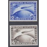 STAMPS GERMANY 1930 Graf Zeppelin South America Flight pair of mounted mint stamps, wmk vertical,