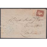 STAMPS GREAT BRITAIN POSTAL HISTORY : 1843 Imperf Penny Red plate 20 with TOP MARGIN INSCR,