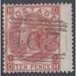 STAMPS GREAT BRITAIN : 1867 10d Deep Red Brown plate 1 lettered DH,