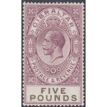 STAMPS GIBRALTAR 1925 £5 Violet and Black,