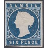 STAMPS GAMBIA 1869 6d Deep Blue, mounted mint,