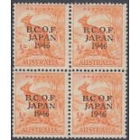 STAMPS : OCCUPATION FORCE (JAPAN), 1/2d M/M block of four with "B.C.O.F." overprint.