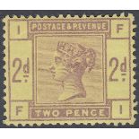 STAMPS GREAT BRITAIN : 1884 2d Colour Trial in Purple on Yellow, perf 14 (no watermark),
