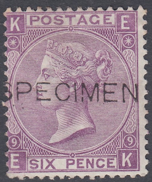 STAMPS GREAT BRITAIN : 1869 6d Mauve plate 9 (EK),