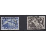 STAMPS GERMANY 1930 Graf Zeppelin South America Flight pair of used stamps, SG 456-57.