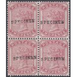 STAMPS GREAT BRITAIN : 1880 2d Pale Rose unmounted mint block of four over printed Specimen.