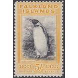 STAMPS FALKLANDS 1933 Centenary, 5/- King Penguin mounted mint, SG 136.