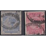 STAMPS GREAT BRITAIN : 1883-84 5/- Rose & 10/- Ultramarine, good/fine used,