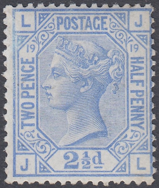 STAMPS GREAT BRITAIN : 1880 2 1/2d Blue Plate 19 lettered JL,
