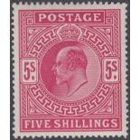 STAMPS GREAT BRITAIN : 1902 5/- Bright Carmine,