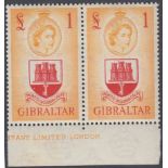 STAMPS GIBRALTAR 1953-59 £1 in U/M marginal pair, SG 158.