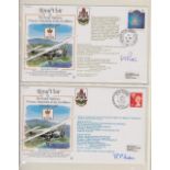 "The Queen's Flight, 50 Years of Royal Flying". Book & slip case with 28 signed and flown covers.