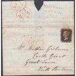 STAMPS PENNY BLACK Plate 7 1840 wrapper, large four margins, Addressed to "Mr Matthew Gisbourne,