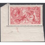 STAMPS GREAT BRITAIN : 1919 5/- Rose Red (Bradbury), lightly mounted mint corner marginal.