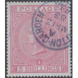STAMPS GREAT BRITAIN : 1882 5/- Rose plate 4 BLUED PAPER,