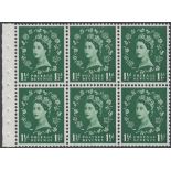 STAMPS GREAT BRITAIN : 1959 1 1/2d Green GRAPHITE lines unmounted mint booklet pane of six,