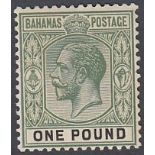 STAMPS BAHAMAS 1926 £1 Green and Black, lightly mounted mint, light gum tone,