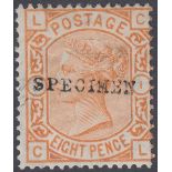 STAMPS GREAT BRITAIN : 1876 8d Orange plate 1 CL,