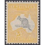 STAMPS AUSTRALIA 1913 5/- Grey and Yellow,