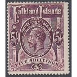 STAMPS FALKLANDS 1916 5/- Maroon lightly mounted mint SG 67b