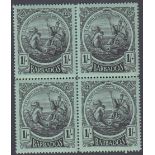 STAMPS BARBADOS 1916 1/- Black/Green mint block of 4 (lower stamps unmounted) SG 189