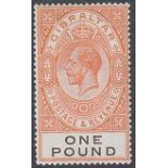 STAMPS GIBRALTAR 1927 £1 Red Orange and Black,