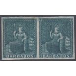 STAMPS BARBADOS 1855 1d Deep Blue, lightly mounted mint pair,
