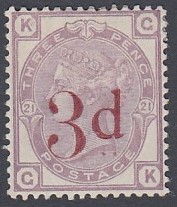 STAMPS GREAT BRITAIN : 1883 3d on 3d Lilac lettered GK,