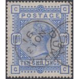 STAMPS GREAT BRITAIN : 1883 10/- Ultramarine lettered GC, very fine used example, Dundee CDS,