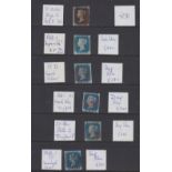 STAMPS GREAT BRITAIN : Ex dealers lot in display folder 1840 1d (4) plus on on cover 1840 2d (6)