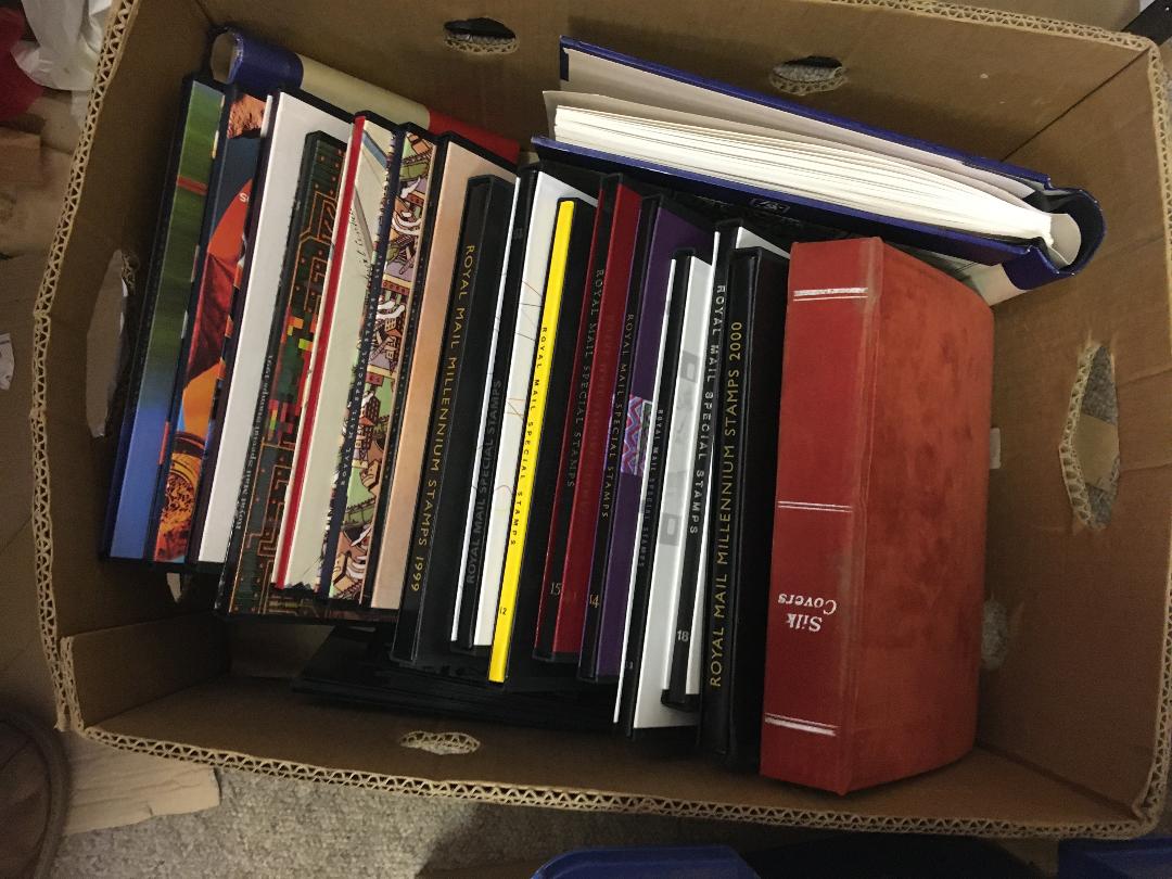 Box of empty year books (no stamps) plus