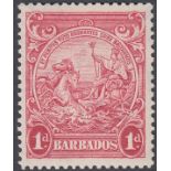STAMPS BARBADOS : 1938-47 GVI 1d scarlet, perf 13.5x13, lightly M/M, SG 249.