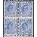 GREAT BRITAIN STAMPS : 1902 10/- Ultramarine, block of FOUR, un superb UNMOUNTED MINT condition,