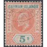 STAMPS CAYMAN : 1907 5/- Salmon and Green fine used SG 16