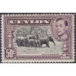 STAMPS CEYLON : 1942 GVI 50c black & mauve, perf 14, SG 394c.