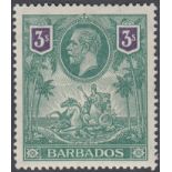 STAMPS BARBADOS : 1912-18 GV 3/- green & violet, M/M, SG 180.