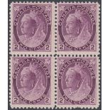 STAMPS CANADA : 1898 QV 2c reddish purple, fine U/M block of four, SG 154a.