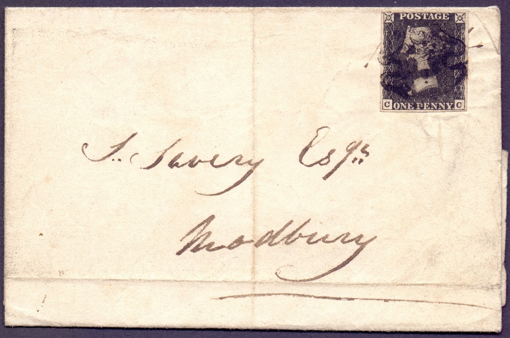 STAMPS : PENNY BLACK COVER : Plate 6 (CC) clear four margin example on complete wrapper ,