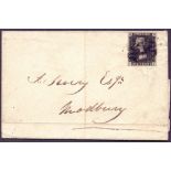 STAMPS : PENNY BLACK COVER : Plate 6 (CC) clear four margin example on complete wrapper ,
