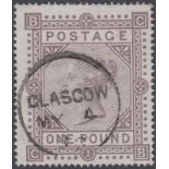 GREAT BRITAIN STAMPS : 1878 £1 Brown Lilac (lettered CB), very fine used, cancelled by Glasgow CDS,