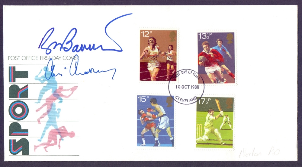 AUTOGRAPHS : ROGER BANNISTER and CHRIS CHATAWAY signed 1980 sports FDC